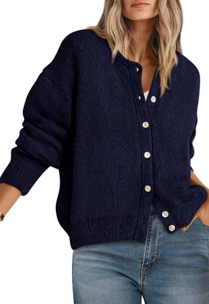 PRETTYGARDEN Long Sleeve Crewneck Button Down Womens Sweaters Spring Open Front Chunky Cardigan S... | Amazon (US)