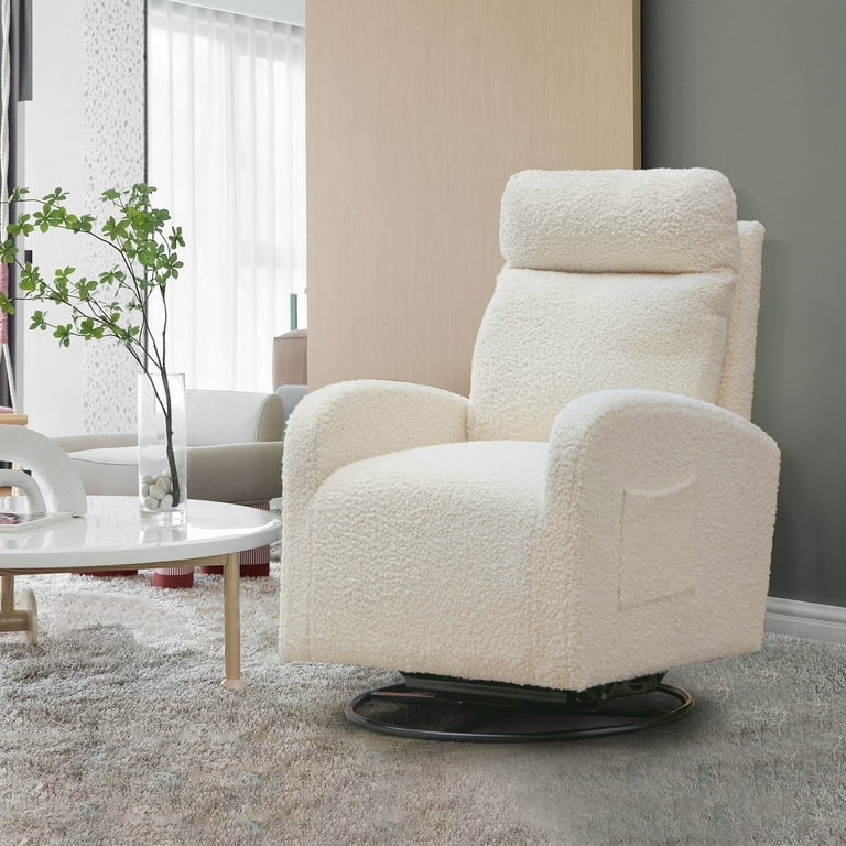 Muumblus Teddy Swivel Glider Rocking Chair for Baby Nursery, Indoor, White | Walmart (US)