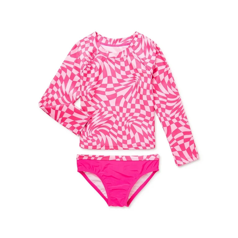 Wonder Nation Toddler Girl Long Sleeve Swim Rash Guard Set, Size 12M-5T | Walmart (US)