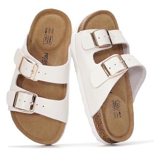 Project Cloud 100% Genuine Leather Kids Sandals - Natural Cork Footbed Non-Slip Slides for Kids -... | Amazon (US)