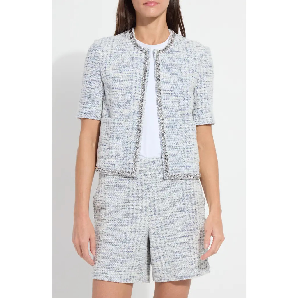 Lysse Lily Short Sleeve Summer Tweed Jacket in Azzurro Tweed at Nordstrom, Size Small | Nordstrom