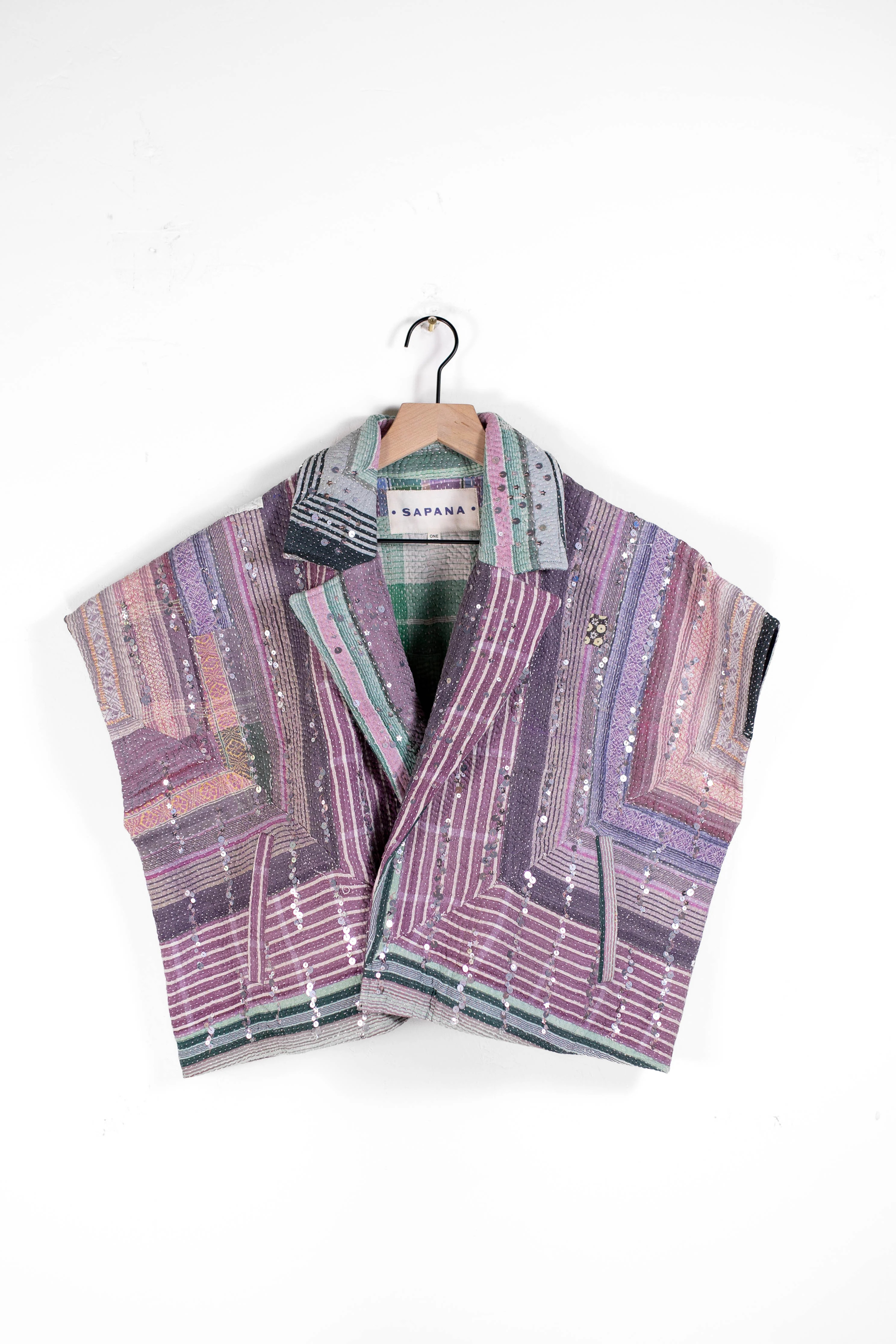 Tara Crop Coat – Vintage Kantha Jacket with Hand-Applied Sequin Detail | Sapana | Sapana