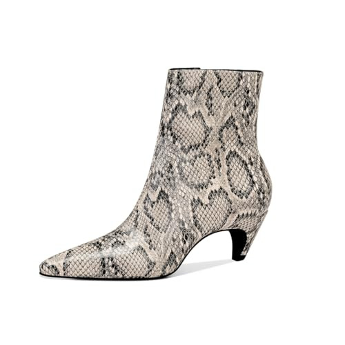 MSONLYDN Women's Snakeskin Print Ankle Boots, 2.2 Inch Kitten Heel Pointed Toe Boots Side Zipper Low Heel Mid Calf Booties for Women, US 8 | Amazon (US)