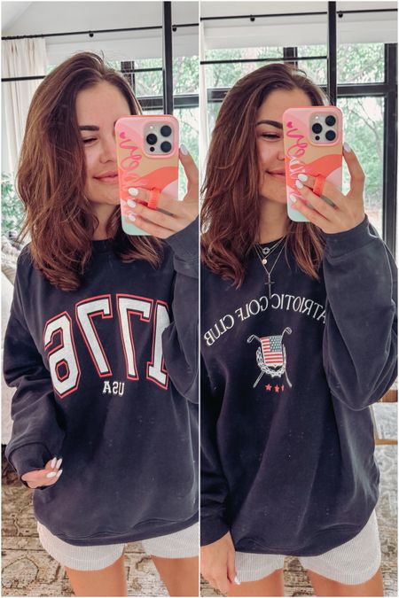 patriotic sweatshirts! sized up to a medium for a cozy fit. code: amber20 for 20% off 

#LTKFamily #LTKKids #LTKSeasonal