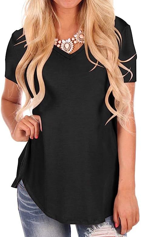 NIASHOT Women's Short Sleeve V-Neck Loose Casual Tee T-Shirt Tops | Amazon (US)