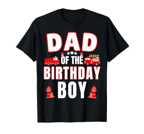 Dad of the Birthday Boy Fire Truck Firefighter Bday Party T-Shirt | Amazon (US)