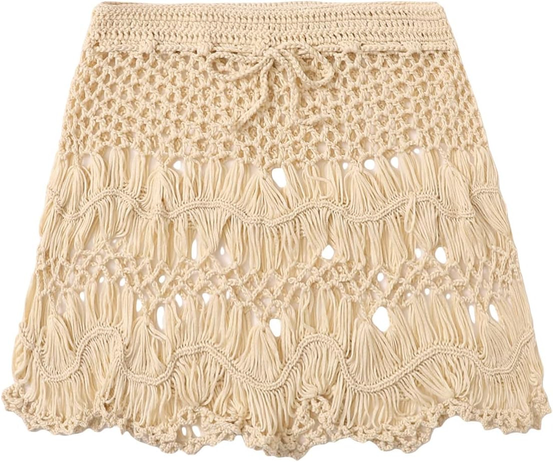 Floerns Women's Bathing Suit Tie Waist Crochet Beach Cover Up Skirt | Amazon (US)