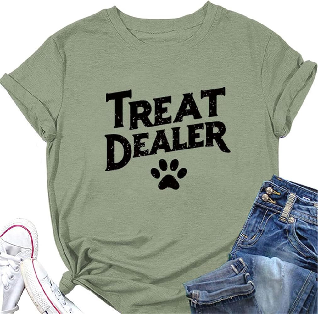 Treat Dealer T Shirt for Women Cute Dog Paw Print Graphic Tees Funny Dog Mom Shirt Puppy Lover Gi... | Amazon (US)