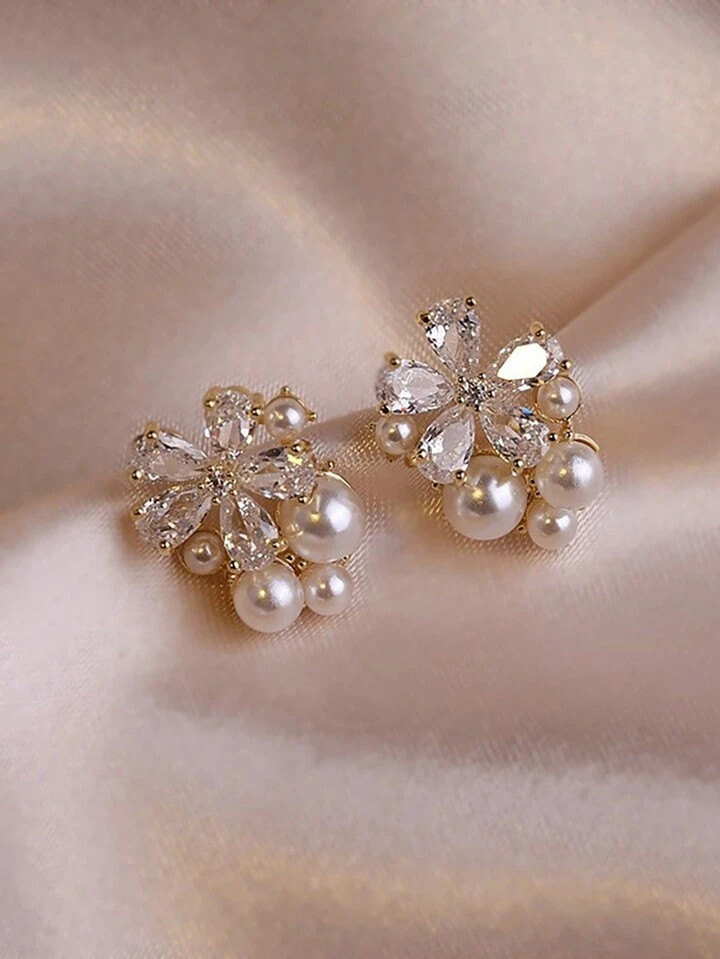 1 Pair Of Exquisite And Elegant Cherry Blossom Faux Pearl Earrings, Suitable For Women To Wear In... | SHEIN