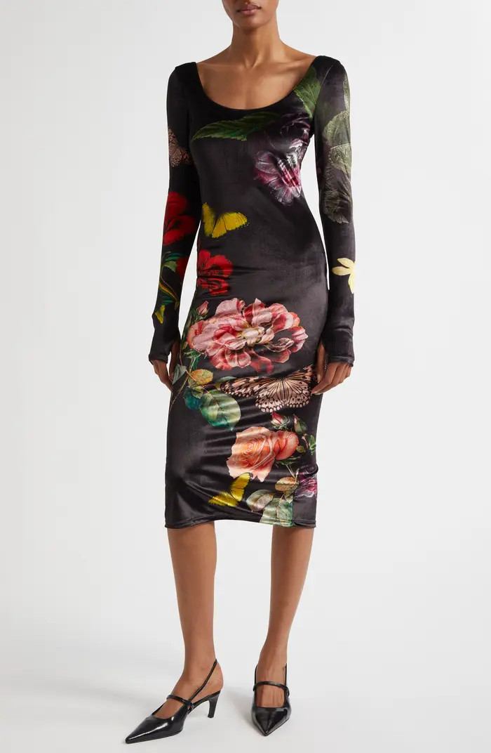 Delora Floral Print Long Sleeve Midi Dress | Nordstrom
