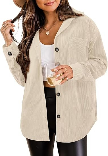 ZOLUCKY Womens Shackets Jacket Plus Size Long Sleeve Button Down Shirts Blouses Tops | Amazon (US)
