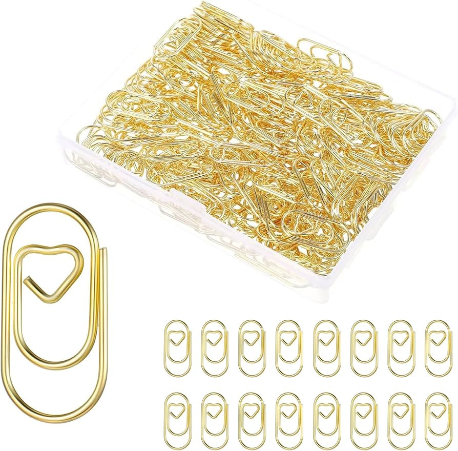 Small Gold Paper Clips: Love Heart Shaped Paperclips 200 Pcs Mini Metal Cute Paper Clips Holder f... | Amazon (US)
