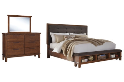 Ralene Queen Upholstered Panel Bed with Mirrored Dresser | Ashley | Ashley