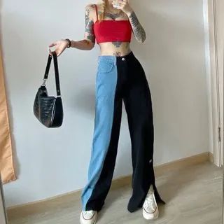 Wide-Leg Two Tone Jeans | YesStyle Global