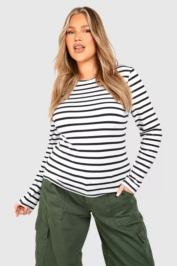 Plus Premium Supersoft Stripe Long Sleeve Top | boohoo (US & Canada)