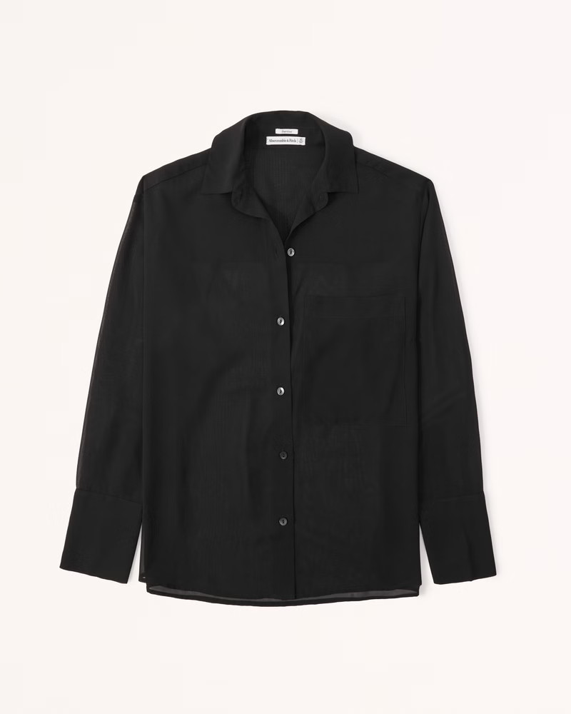 Long-Sleeve Sheer Button-Up Shirt | Abercrombie & Fitch (US)