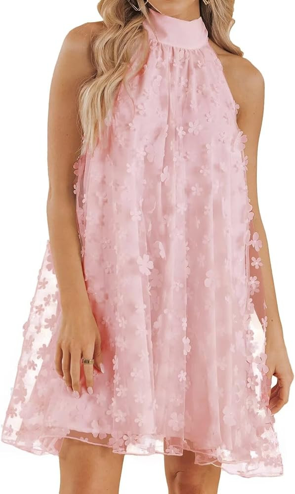 VIMPUNEC Womens Summer Halter Mini A Line Swing Dress Wedding Guest Formal Cocktail Homecoming Dr... | Amazon (US)
