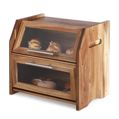 Double Layer Wooden Bread Box for Kitchen Countertop, Wooden Bread Storage Bin, Large Capacity Storage Container with Clear Windows | Target