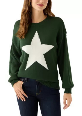 Wonderly Women's Graphic Star Sweater, Green, XL | Belk