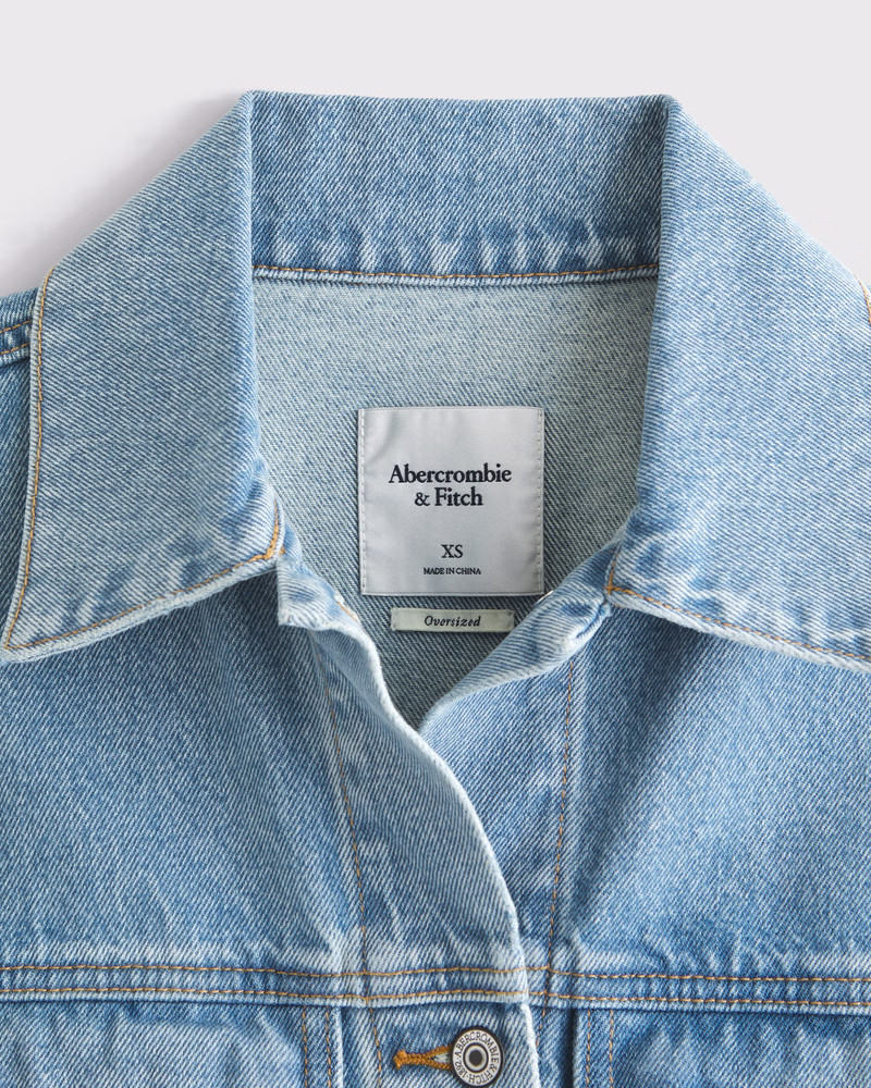 Women's Oversized Distressed Denim Trucker Jacket | Women's Coats & Jackets | Abercrombie.com | Abercrombie & Fitch (US)