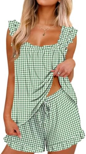 Ekouaer Pajama for Women Set 2 Piece Ruffle Pjs Soft Tank Top and Shorts | Amazon (US)