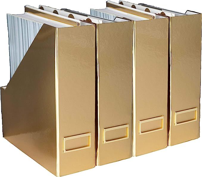 BLU MONACO Foldable Gold Magazine File Holder with Gold Label Holder - Set of 4 Cardboard Magazin... | Amazon (US)