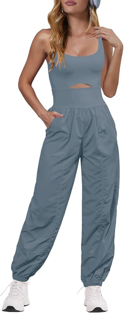 Panadila Womens Workout Onesie Athletic Romper One Piece Jumpsuits Backless Tops Hiking Pants wit... | Amazon (US)