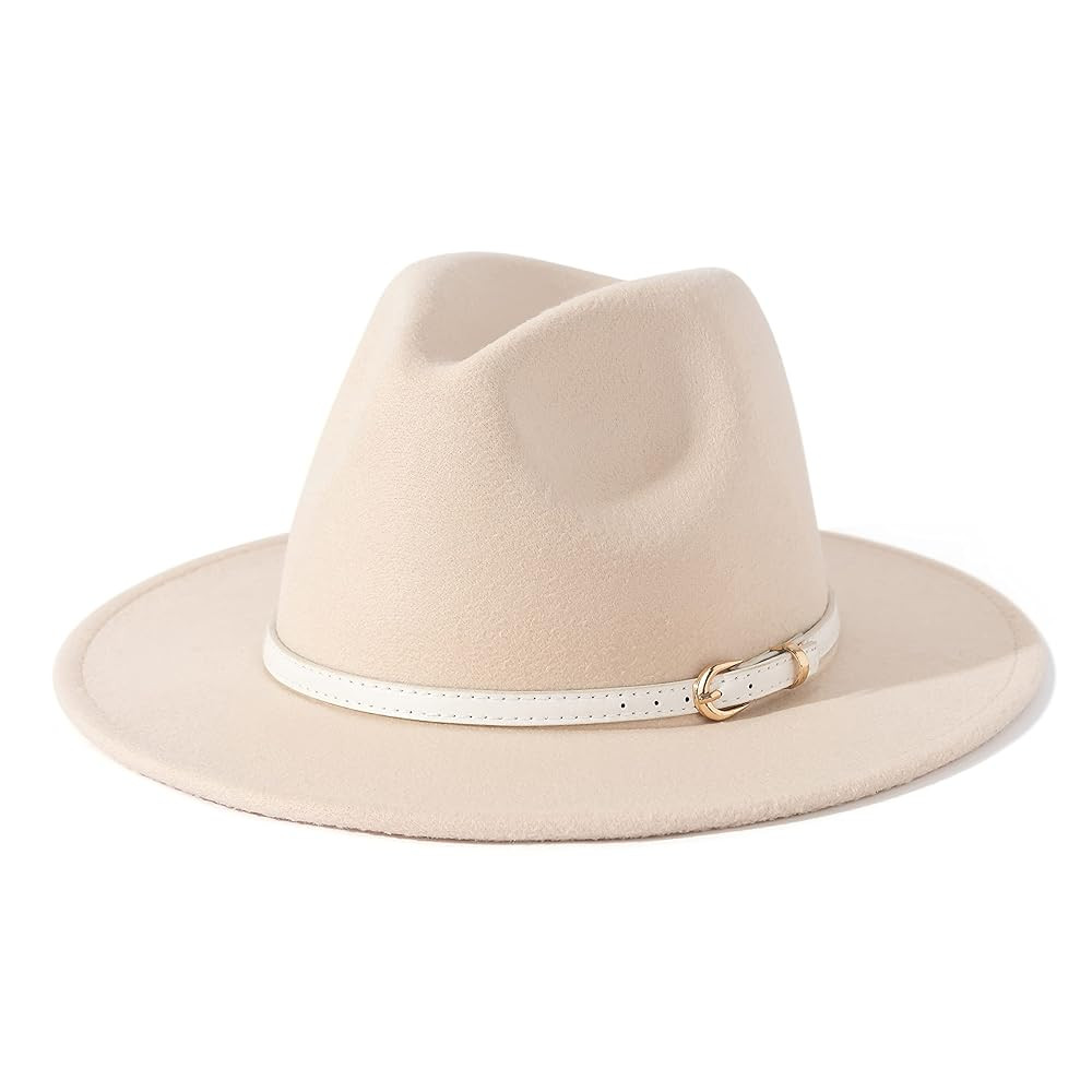 Lisianthus Women Classic Felt Fedora Wide Brim Hat with Belt Buckle | Amazon (US)