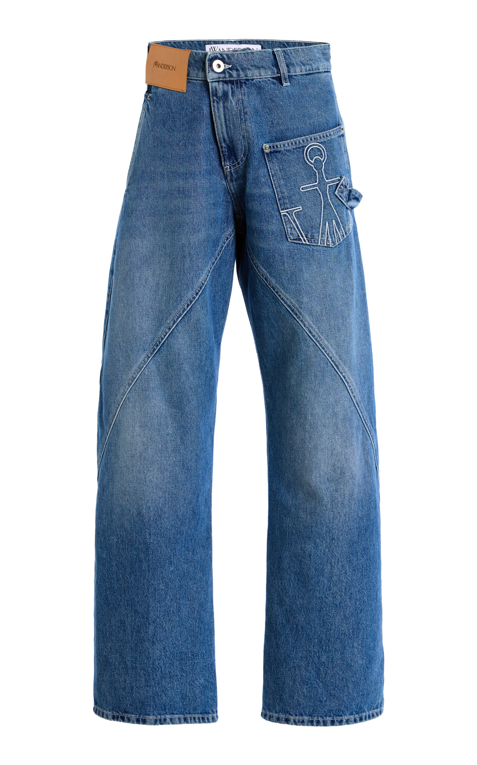 JW Anderson - Strap-Detailed Rigid High-Rise Wide-Leg Jeans - Medium Wash - 27 - Moda Operandi | Moda Operandi (Global)