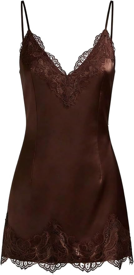 SweatyRocks Women's Satin Lace Mini Dress Elegant Party Date Night Dresses | Amazon (US)