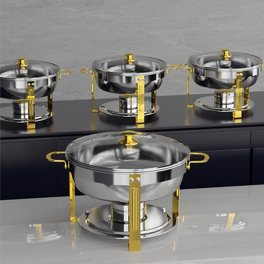 5 Qt Chafing Dish Buffet Set with Visible Glass Lid and Holder, Stainless Steel Round Chafers and... | Amazon (US)