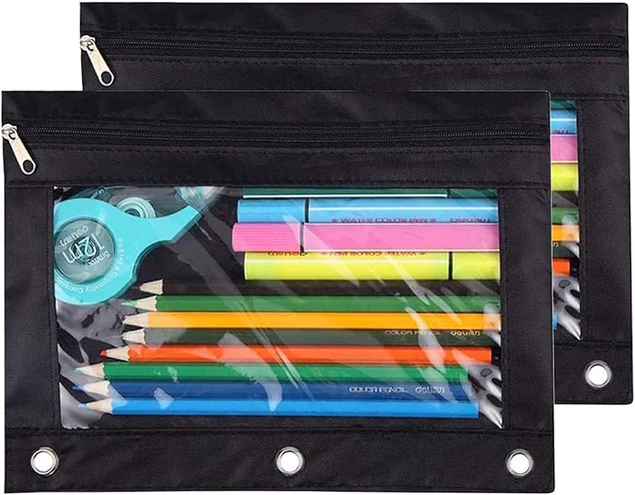 Pencil Pouch 3 Ring, Zipper Pencil Pouches Case Binder Cosmetic Bag Black 2 Pack | Amazon (US)
