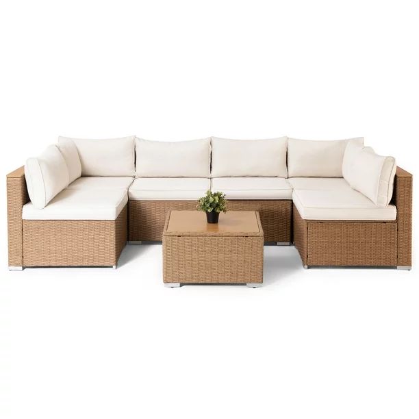 LAUSAINT HOME 7 Pieces Patio Conversation Set, Outdoor Sectional PE Rattan Wicker Furniture Seat ... | Walmart (US)