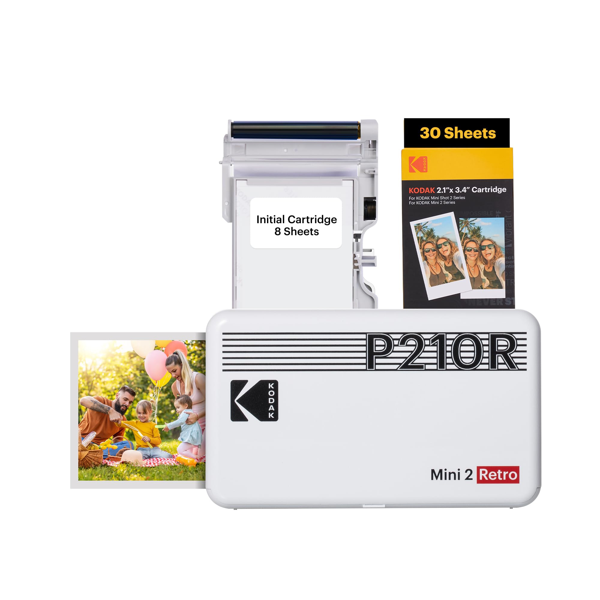 Kodak Mini 2 Retro 4PASS Portable Photo Printer, 2.1x3.4 inches, 38 Sheets Bundle, White | Amazon (US)