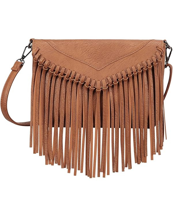 HDE Women's PU Leather Hobo Fringe Crossbody Tassel Purse Vintage Small Handbag | Amazon (US)
