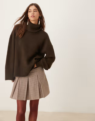 Gina Tricot high neck long sleeve knitted wool alpaca sweater in dark brown | ASOS (Global)