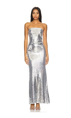 SIMONMILLER Sculpty Strapless Sequin Dress in Satellite Silver from Revolve.com | Revolve Clothing (Global)