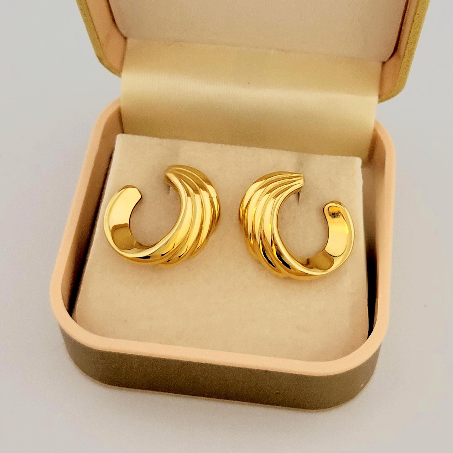 Vintage 1970s Signed Monet Earrings: Ribbed Crescent, Color Match 14k | Etsy (Global)