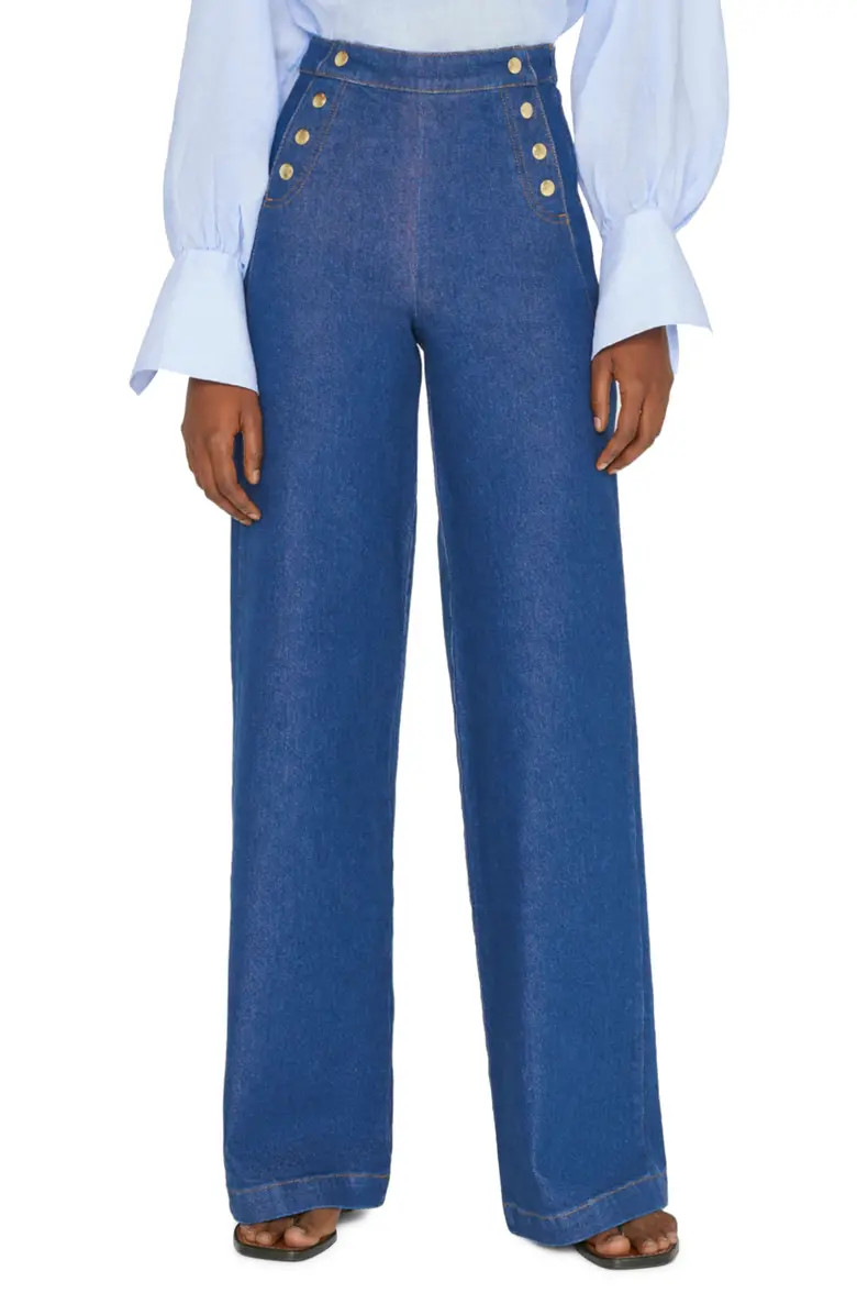 Sailor Snap High Waist Wide Leg Jeans | Nordstrom