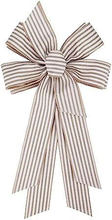 Meseey Large 24 x 10 Inch Natural Burlap White Rustic Ribbon Bow Farmhouse White Striped Wreath B... | Amazon (US)