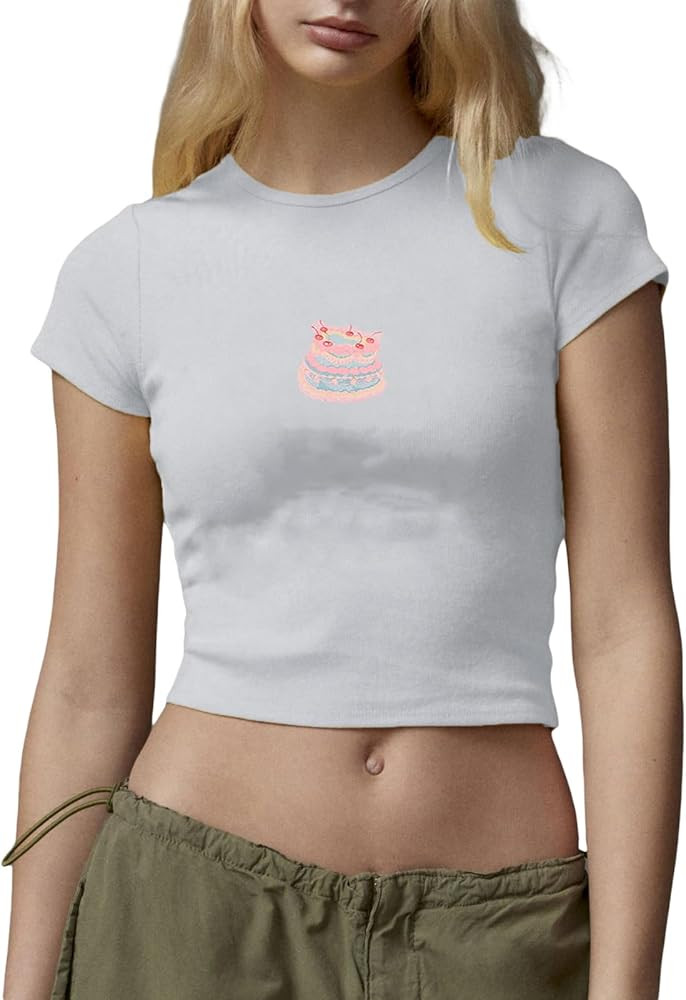Women Y2K Baby Tees Graphic Print Short Sleeve Aesthetic Crop Tops Cute Grunge Tops for Teen Girl... | Amazon (US)