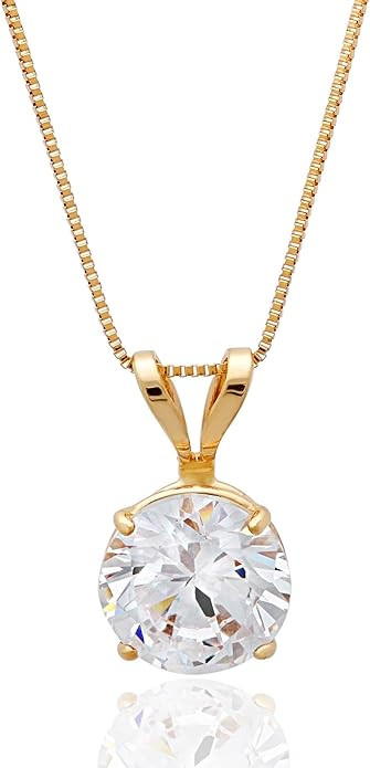 MAX + STONE 14K Gold Solitaire Cubic Zirconia Pendant Necklace | 5mm to 10mm Real Solid 14K Solid... | Amazon (US)