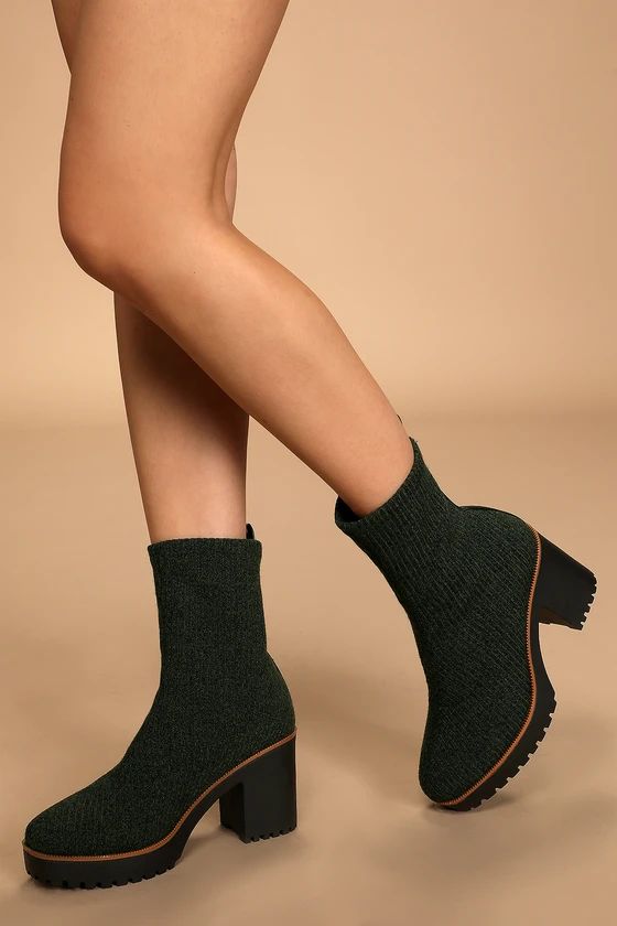 Garvey Olive Ribbed Knit Platform Sock Booties | Lulus