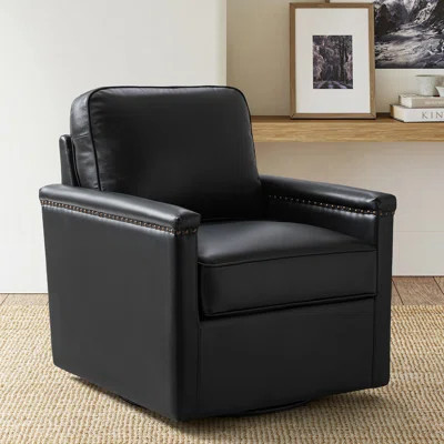 Boedy 29 Wide Genuine Leather Swivel Club Chair with Nailhead Trim | Wayfair North America