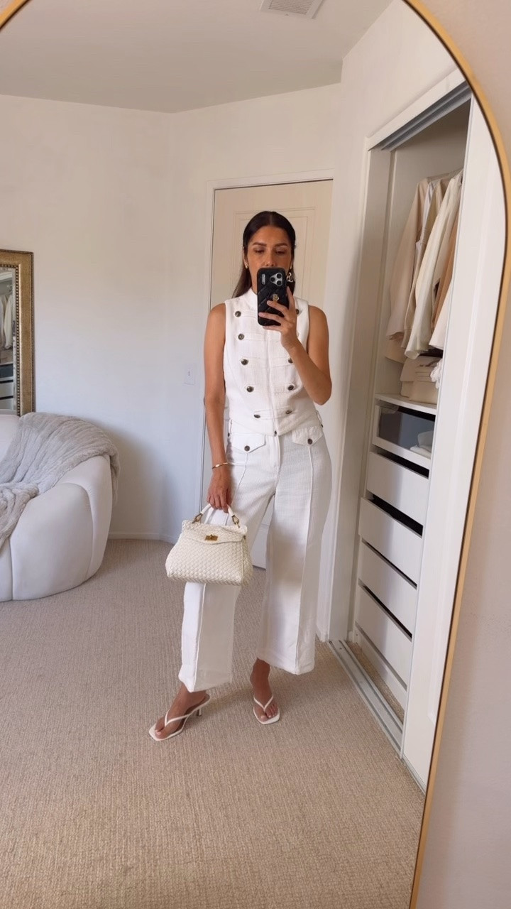 Zara white outfit 🤍 This zip-front vest + culottes combination is so chic and effortless. I love an all-white look, especially paired with simple accessories. @Zara 

The vest is gorgeous, but I would recommend sizing down. I’m wearing a size S and it fits me a little loose through the bust, so I would personally go down a size for a more fitted look.

OUTFIT DETAILS:
➡️ Zara white zip-front vest — size S, recommend sizing down
➡️ Zara culottes — size S
➡️ White thong sandals — true to size
➡️ Amazon white woven bag — such a cute, chic find!

➫ MY BODY MEASUREMENTS FOR YOUR REFERENCE
Bra: 32C (81 cm)
Waist: 26” (66 cm)
Hips: 38” (96.5 cm)
Height: 5’7” (170 cm)

Zara white vest | Zara culottes | white outfit women | all white outfit | Zara outfit ideas | Amazon woven bag | white woven bag | chic summer outfit | transitional outfit | minimalist outfit | fashion over 40 | fashion over 50

#ZaraFinds #ZaraOutfit #AmazonFinds #LTKStyle

#LTKootd #LTKOver40 #LTKgrwm
