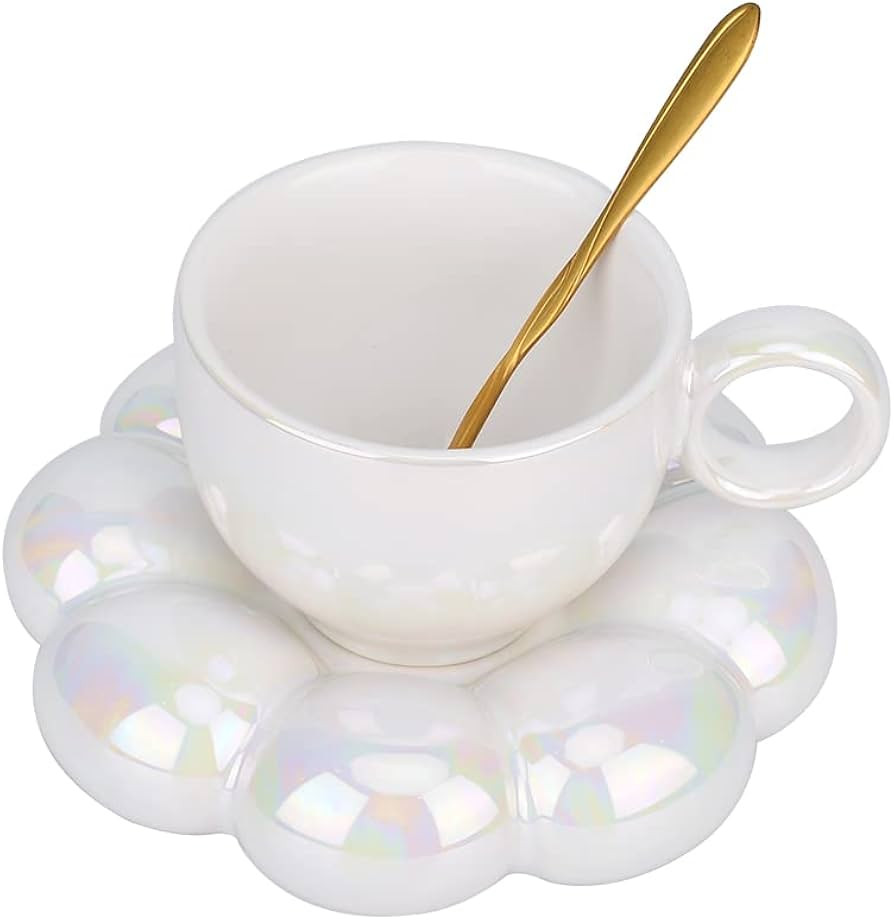 Flower Coffee Mug,Ceramic Cloud Coffee Cup and Saucer Set ,Cute Mug with Flower Spoon,Kawaii Tea ... | Amazon (US)