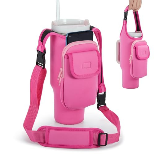 Carrier Bag with Phone & Flap Pockets Accessories for Stanley 40/30oz Tumbler with Handle, Insulated Neoprene Cup Holder Carrier Bag w/Shoulder & Handheld Strap Fits Stanley Cup Accessories | Amazon (US)