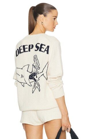 The Elder Statesman Deep Sea Crewneck Sweater in Natural & Navy | FWRD | FWRD 