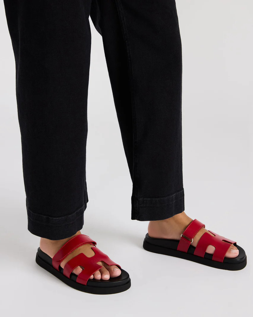 MAYVEN Red Leather Flatform Slide Women's Sandal | Steve Madden (US)