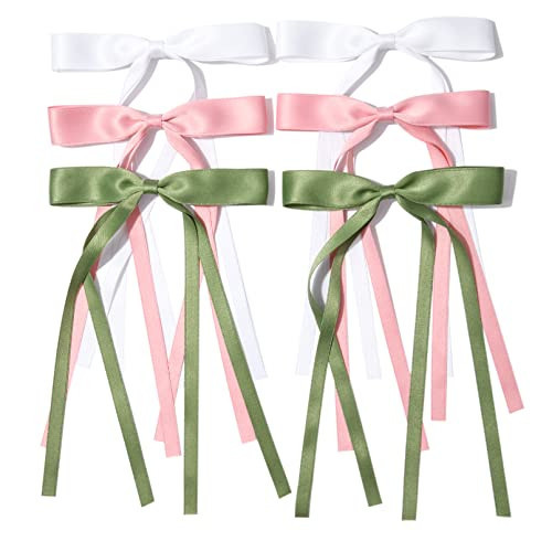 6PCS Hair Bows for Women Hair Clip Hair Tassel Hair Ribbon Ponytail Holder Accessories Slides Metal Clips Barrettes Girls Toddlers Teens Green Pink White | Amazon (US)